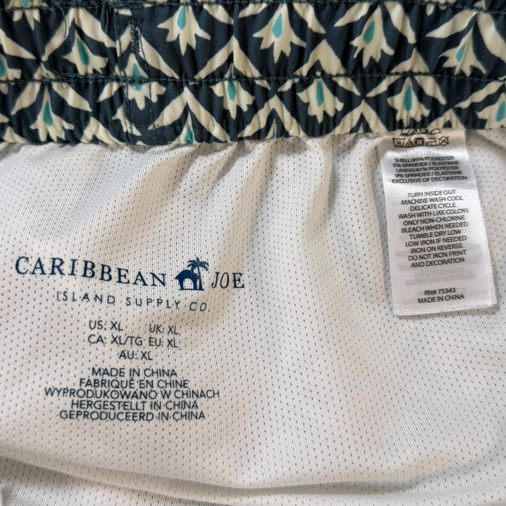 Caribbean Joe Mens Swim Shorts XL Teal Floral Quick Dry UPF 50 5 Inch Inseam - Picture 7 of 9